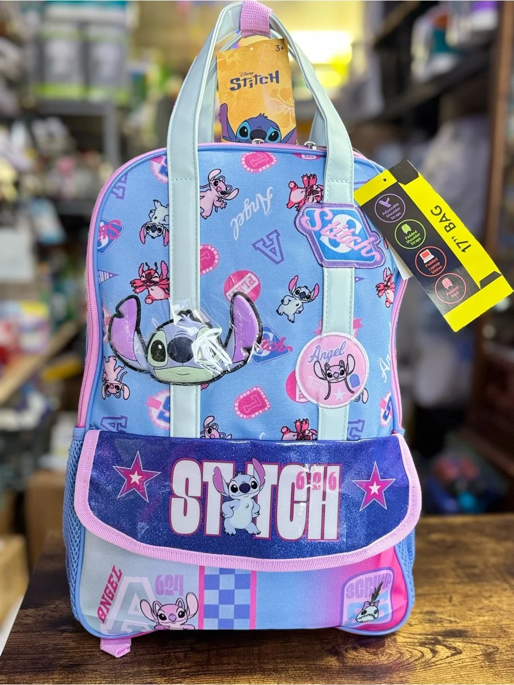 Disney Stitch Kids Backpack - Light Blue & Pink Cartoon Bag